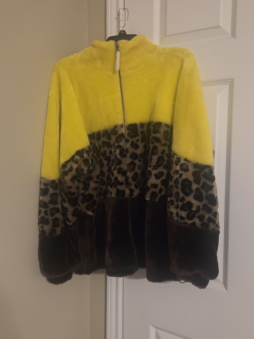 Ugg Faux Fur Colorblock Leopard Zip-Front Jacket - Yellow